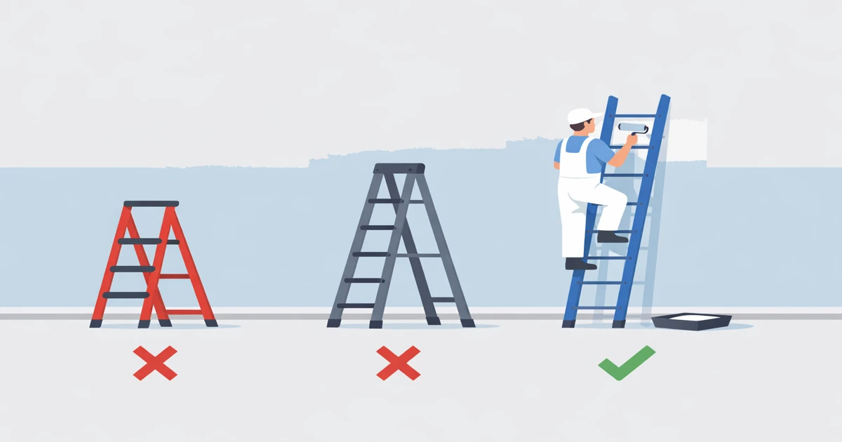 Illustration showing incorrect and correct ladder selection for painting and decorating tasks, highlighting safe work at height practices