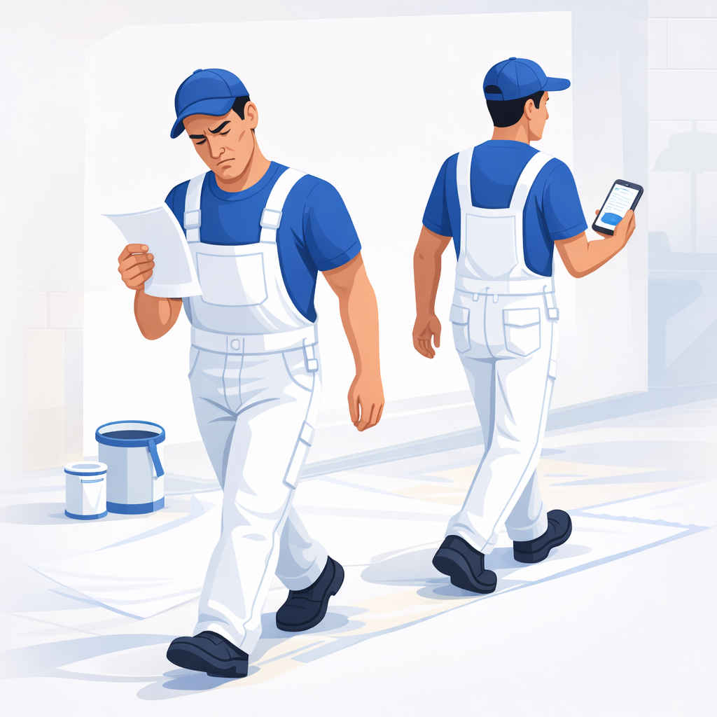 Painter and decorator comparison between RAMS paperwork and RapidRAMS mobile software workflow